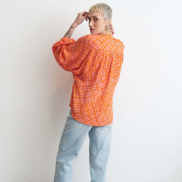 Osei Duro Flouncy Blouse in Sugar Cube Pattern Sz 1 - Picture 3 of 10